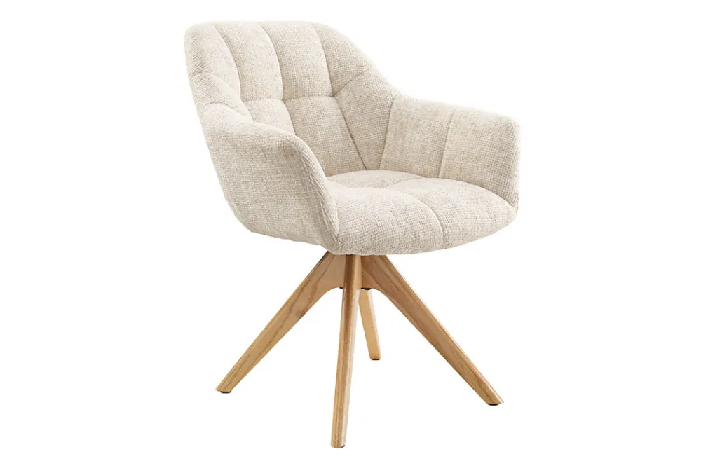 Riess-Ambiente Skandinavisch|Stühle > Drehbarer Stuhl PAPILLON champagner beige Chenille Cremona Eiche Massivholz