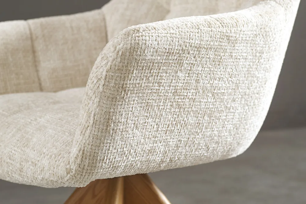 Riess-Ambiente Skandinavisch|Stühle > Drehbarer Stuhl PAPILLON champagner beige Chenille Cremona Eiche Massivholz
