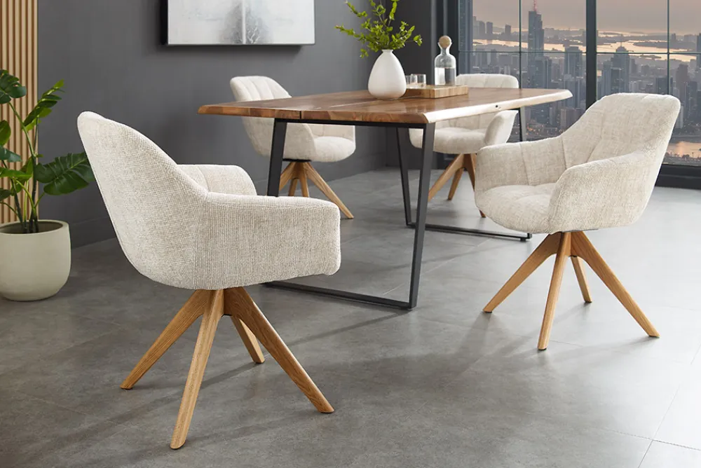 Riess-Ambiente Skandinavisch|Stühle > Drehbarer Stuhl PAPILLON champagner beige Chenille Cremona Eiche Massivholz