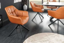 Riess-Ambiente Stühle > Drehbarer Stuhl PAPILLON cognac Echtleder mit Armlehne schwarzes Gestell