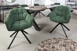 Riess-Ambiente Industrial Loft|Stühle > Drehbarer Stuhl PAPILLON dunkelgrün Strukturstoff mit Armlehne Ziersteppung schwarzes Gestell