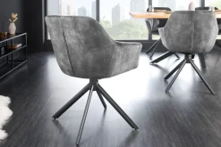 Riess-Ambiente Industrial Loft|Stühle > Drehbarer Stuhl PAPILLON grau Samt schwarze Metallbeine Armlehnen
