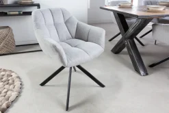 Riess-Ambiente Industrial Loft|Stühle > Drehbarer Stuhl PAPILLON hellgrau Strukturstoff mit Armlehne Ziersteppung schwarzes Gestell