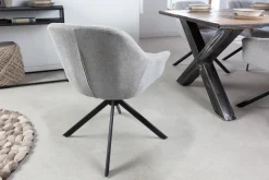 Riess-Ambiente Industrial Loft|Stühle > Drehbarer Stuhl PAPILLON hellgrau Strukturstoff mit Armlehne Ziersteppung schwarzes Gestell