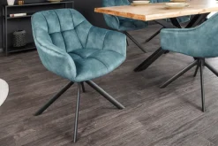 Riess-Ambiente Retro Möbel|Industrial Loft > Drehbarer Stuhl PAPILLON petrol Samt schwarze Metallbeine Armlehnen