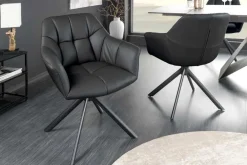 Riess-Ambiente Stühle > Drehbarer Stuhl PAPILLON schwarz Echtleder mit Armlehne schwarzes Gestell