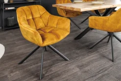Riess-Ambiente Retro Möbel|Industrial Loft > Drehbarer Stuhl PAPILLON senfgelb Samt schwarze Metallbeine Armlehnen