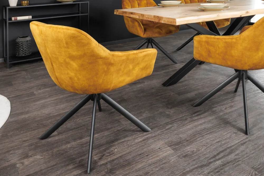 Riess-Ambiente Retro Möbel|Industrial Loft > Drehbarer Stuhl PAPILLON senfgelb Samt schwarze Metallbeine Armlehnen