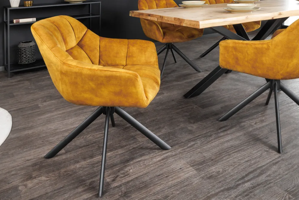 Riess-Ambiente Retro Möbel|Industrial Loft > Drehbarer Stuhl PAPILLON senfgelb Samt schwarze Metallbeine Armlehnen