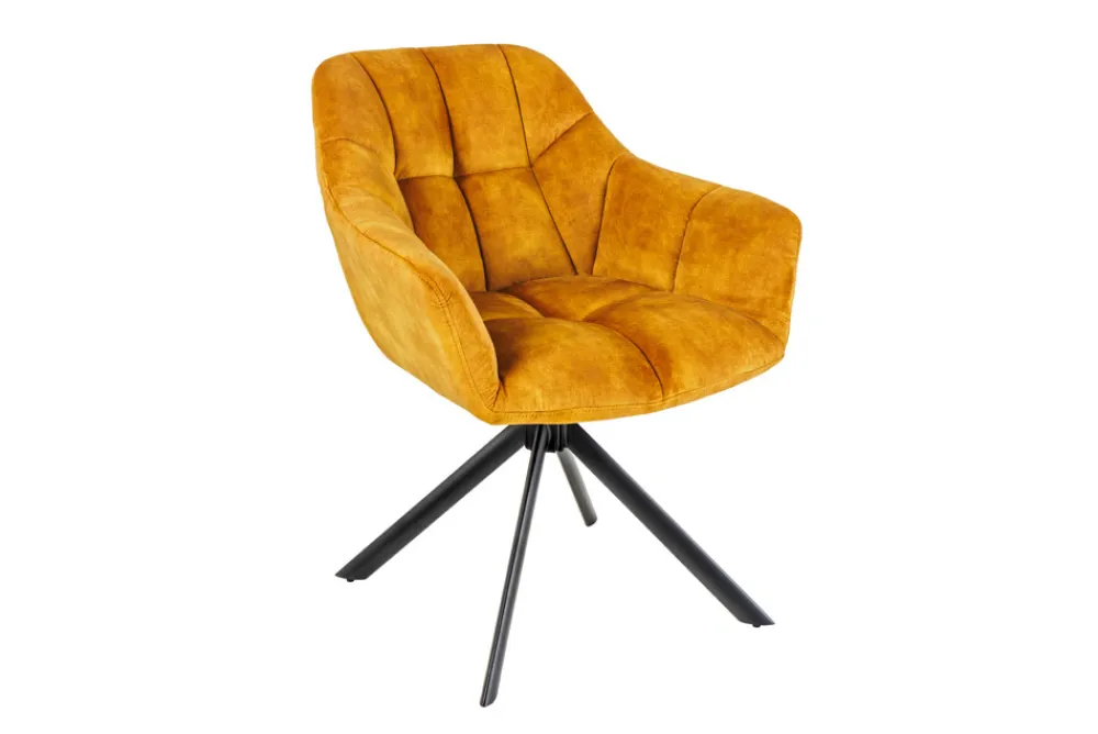 Riess-Ambiente Retro Möbel|Industrial Loft > Drehbarer Stuhl PAPILLON senfgelb Samt schwarze Metallbeine Armlehnen