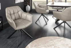 Riess-Ambiente Stühle > Drehbarer Stuhl PAPILLON taupe Echtleder mit Armlehne schwarzes Gestell