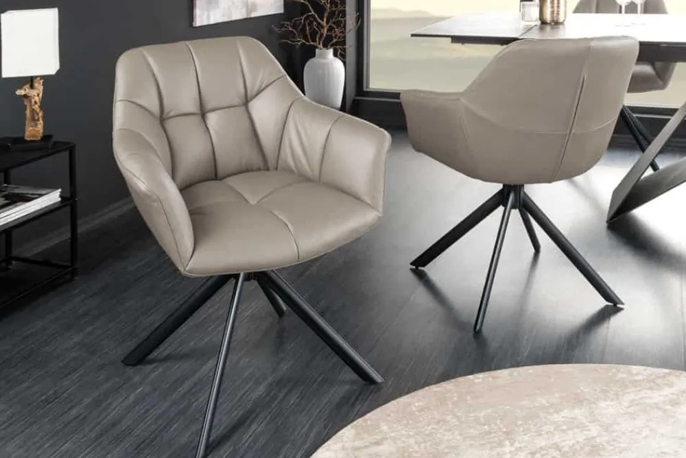 Riess-Ambiente Stühle > Drehbarer Stuhl PAPILLON taupe Echtleder mit Armlehne schwarzes Gestell