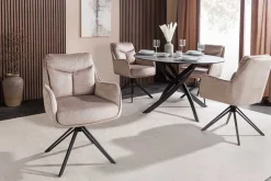 Riess-Ambiente Stühle > Drehbarer Stuhl PROMETHEUS beige Vogue Velours Samt Taschenfederkern Metallgestell
