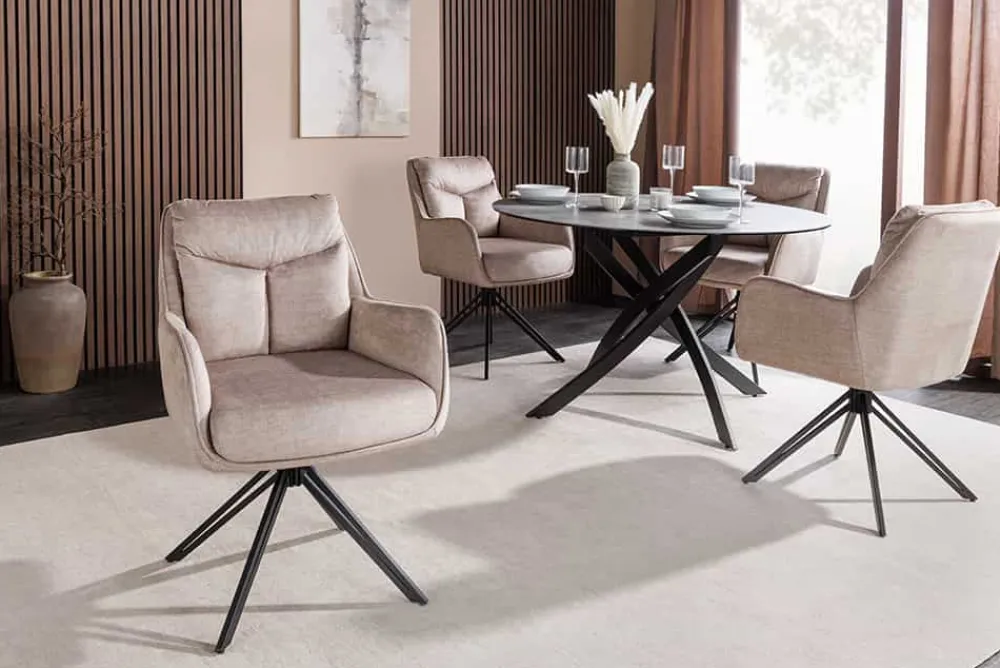 Riess-Ambiente Stühle > Drehbarer Stuhl PROMETHEUS beige Vogue Velours Samt Taschenfederkern Metallgestell