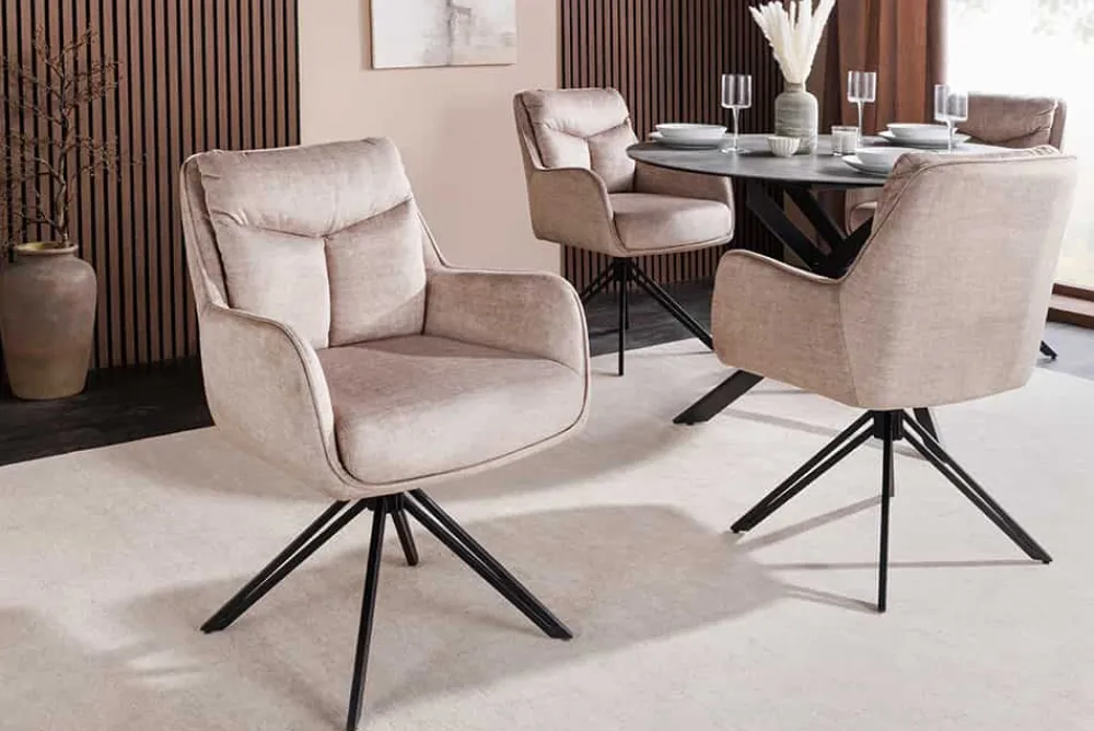 Riess-Ambiente Stühle > Drehbarer Stuhl PROMETHEUS beige Vogue Velours Samt Taschenfederkern Metallgestell