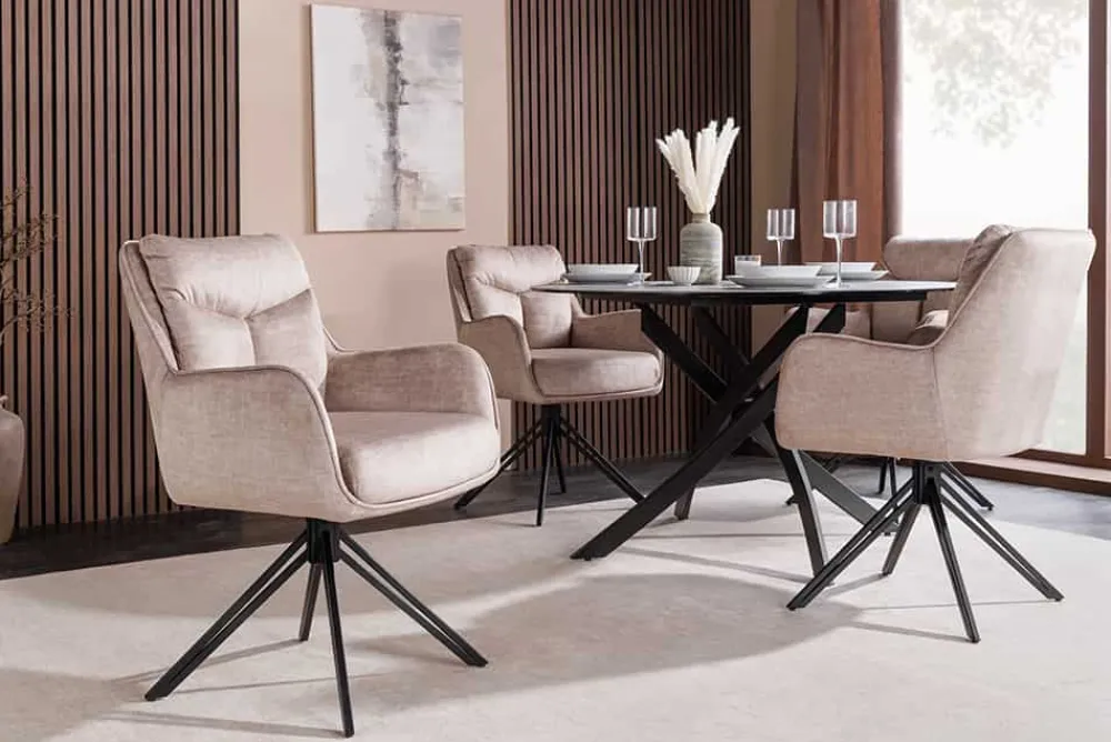 Riess-Ambiente Stühle > Drehbarer Stuhl PROMETHEUS beige Vogue Velours Samt Taschenfederkern Metallgestell