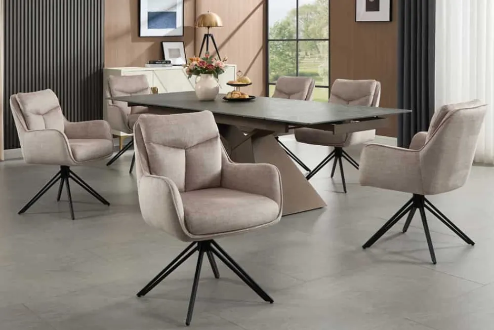 Riess-Ambiente Stühle > Drehbarer Stuhl PROMETHEUS beige Vogue Velours Samt Taschenfederkern Metallgestell