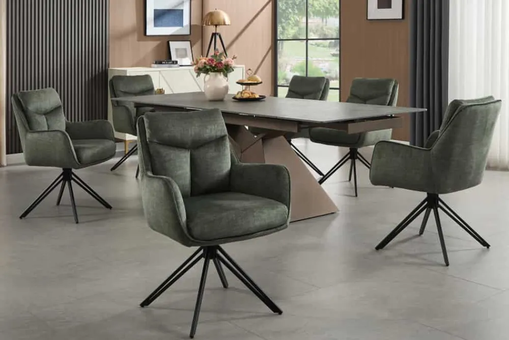 Riess-Ambiente Stühle > Drehbarer Stuhl PROMETHEUS moosgrün Vogue Velours Samt Taschenfederkern Metall