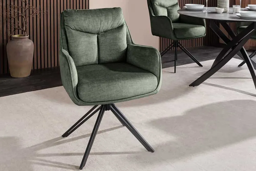 Riess-Ambiente Stühle > Drehbarer Stuhl PROMETHEUS moosgrün Vogue Velours Samt Taschenfederkern Metall