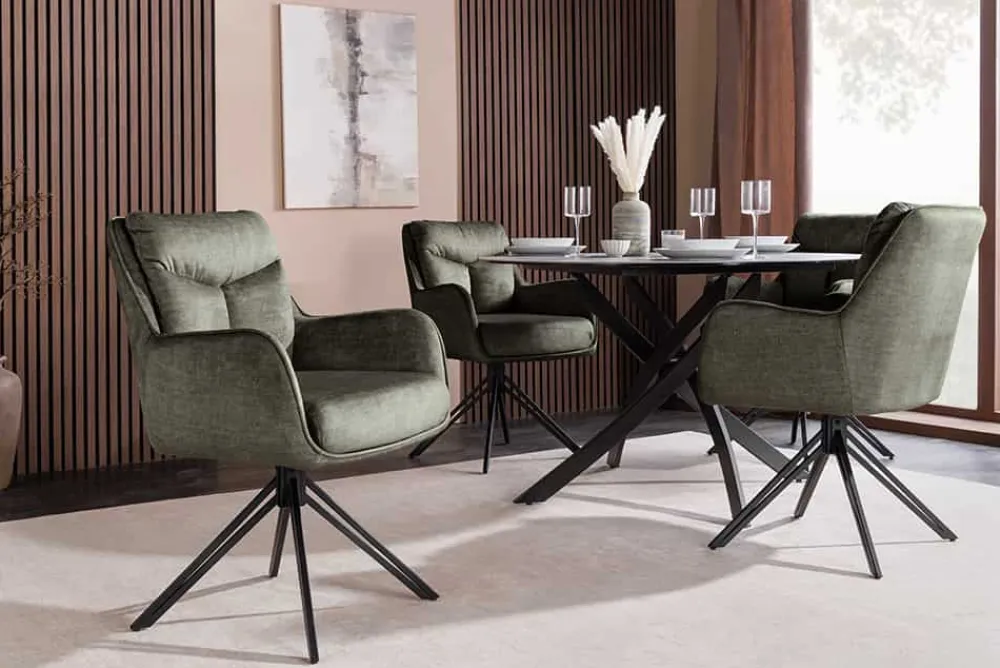 Riess-Ambiente Stühle > Drehbarer Stuhl PROMETHEUS moosgrün Vogue Velours Samt Taschenfederkern Metall