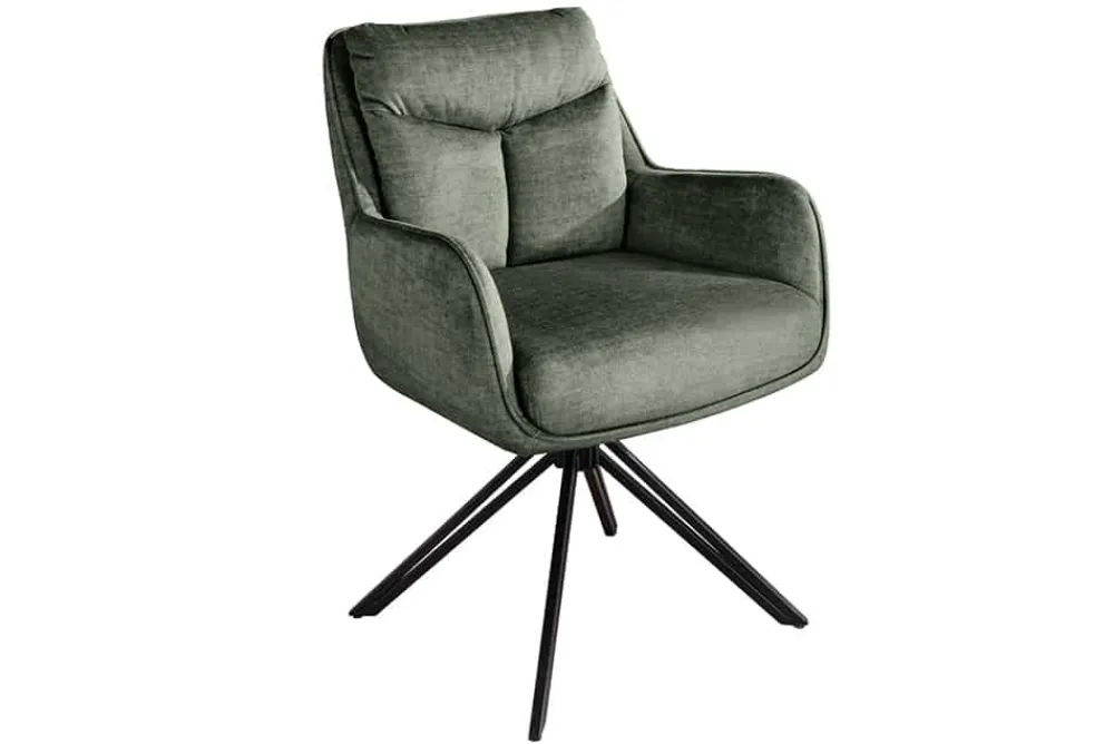 Riess-Ambiente Stühle > Drehbarer Stuhl PROMETHEUS moosgrün Vogue Velours Samt Taschenfederkern Metall