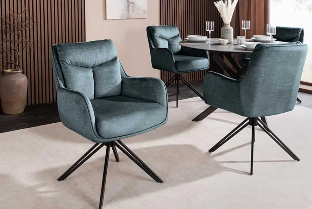 Riess-Ambiente Stühle > Drehbarer Stuhl PROMETHEUS petrol Vogue Velours Samt Taschenfederkern Metallgestell