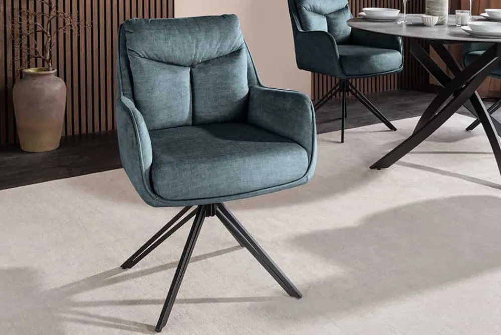 Riess-Ambiente Stühle > Drehbarer Stuhl PROMETHEUS petrol Vogue Velours Samt Taschenfederkern Metallgestell