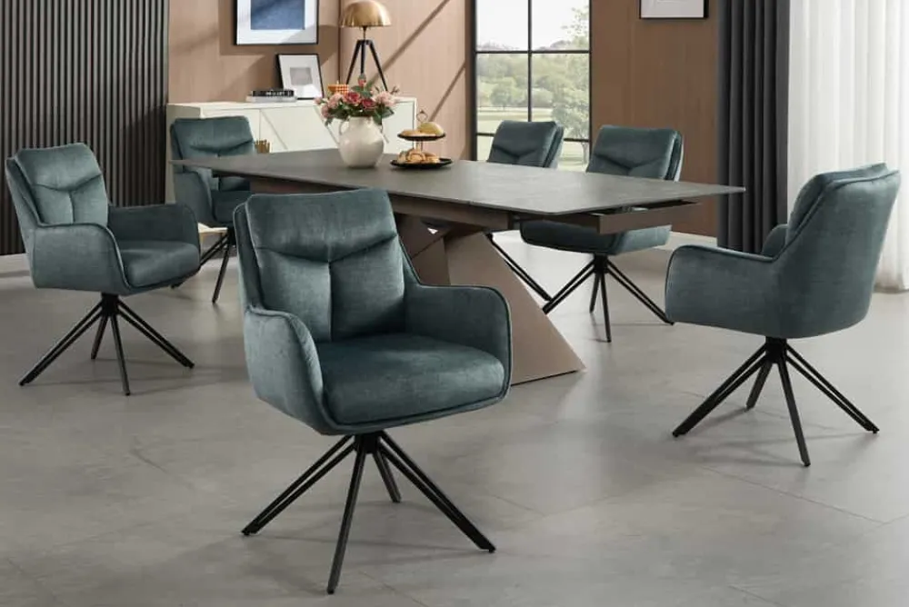 Riess-Ambiente Stühle > Drehbarer Stuhl PROMETHEUS petrol Vogue Velours Samt Taschenfederkern Metallgestell