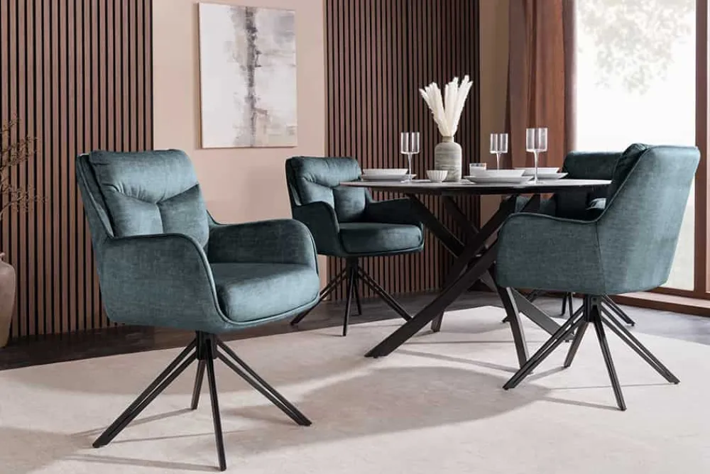 Riess-Ambiente Stühle > Drehbarer Stuhl PROMETHEUS petrol Vogue Velours Samt Taschenfederkern Metallgestell