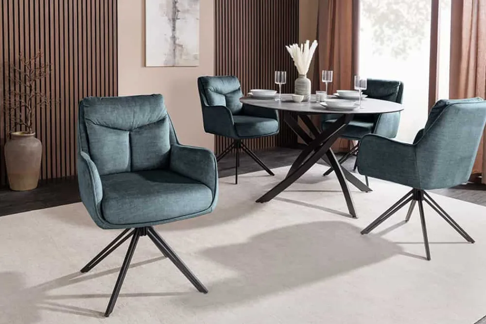 Riess-Ambiente Stühle > Drehbarer Stuhl PROMETHEUS petrol Vogue Velours Samt Taschenfederkern Metallgestell