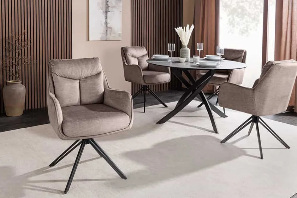 Riess-Ambiente Stühle > Drehbarer Stuhl PROMETHEUS taupe Vogue Velours Samt Taschenfederkern Metallgestell