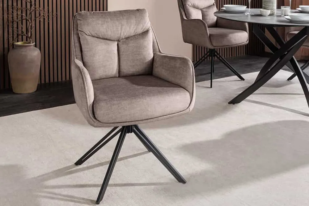 Riess-Ambiente Stühle > Drehbarer Stuhl PROMETHEUS taupe Vogue Velours Samt Taschenfederkern Metallgestell