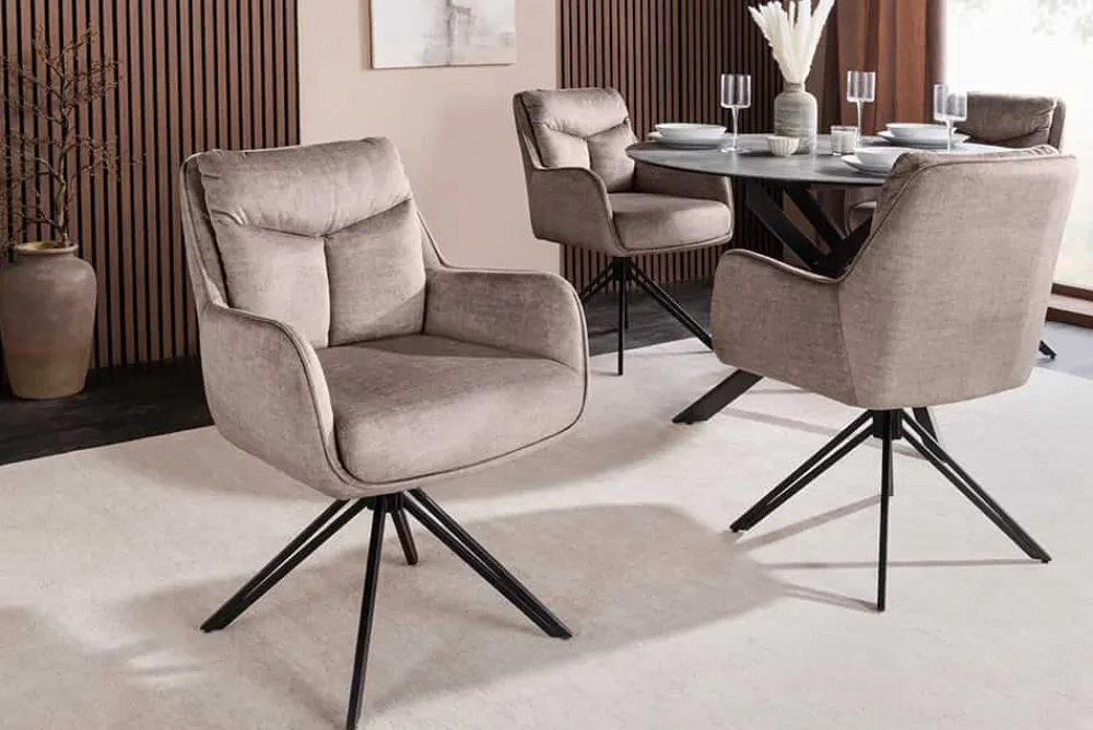 Riess-Ambiente Stühle > Drehbarer Stuhl PROMETHEUS taupe Vogue Velours Samt Taschenfederkern Metallgestell
