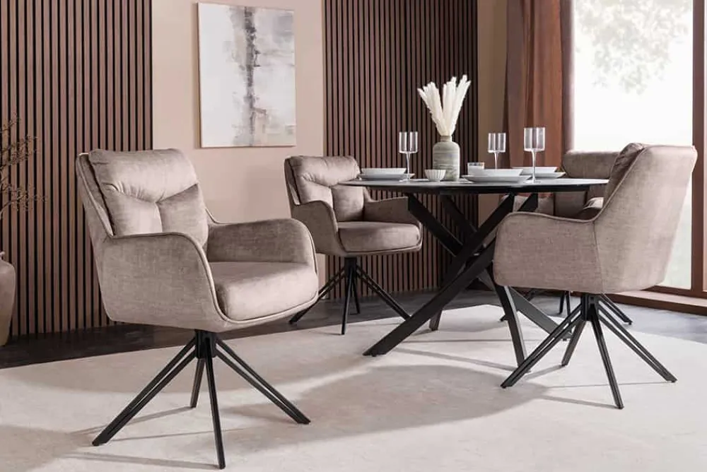 Riess-Ambiente Stühle > Drehbarer Stuhl PROMETHEUS taupe Vogue Velours Samt Taschenfederkern Metallgestell