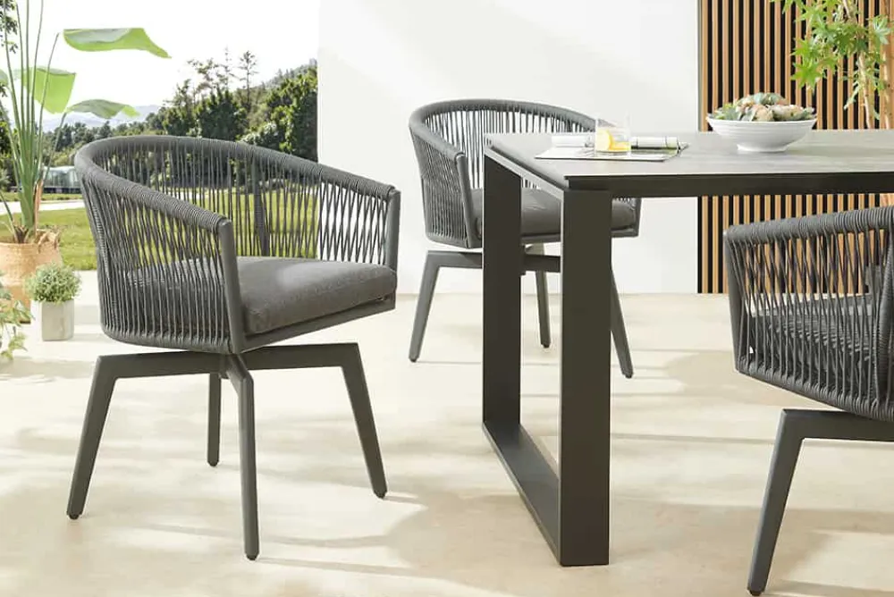 Riess-Ambiente Haus & Garten|Gartenstühle > Drehbarer Stuhl ROPE anthrazit Aluminium Gartensessel inkl. Kissen In- und Outdoor