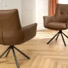 Riess-Ambiente Stühle > Drehbarer Stuhl SIGNATURE cognac braun Echtleder 360° Taschenfederkern schwarz Metall