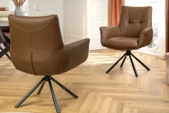 Riess-Ambiente Stühle > Drehbarer Stuhl SIGNATURE cognac braun Echtleder 360° Taschenfederkern schwarz Metall
