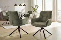 Riess-Ambiente Stühle|Samt Möbel > Drehbarer Stuhl SIGNATURE moosgrün Vogue Velours Samt Taschenfederkern schwarz Metall
