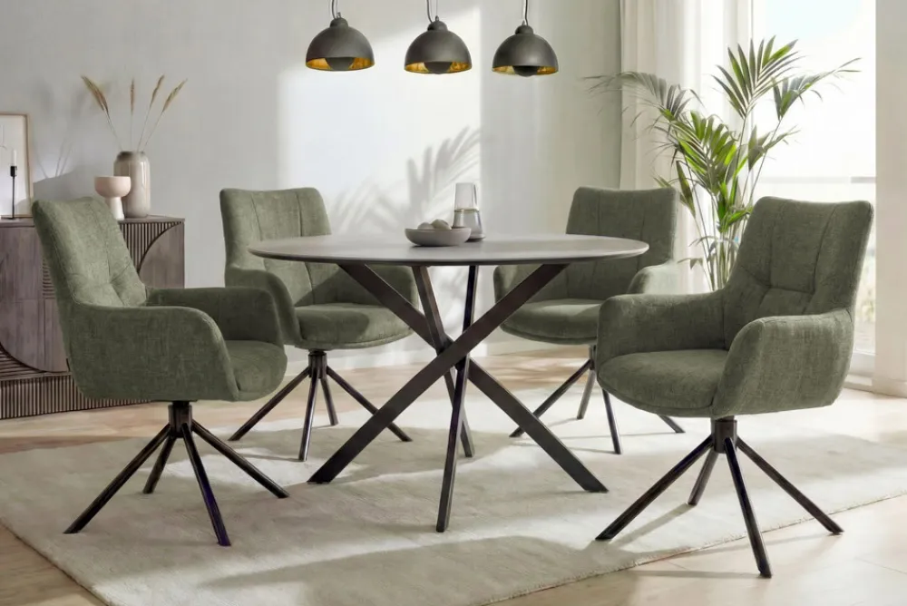 Riess-Ambiente Stühle|Samt Möbel > Drehbarer Stuhl SIGNATURE moosgrün Vogue Velours Samt Taschenfederkern schwarz Metall