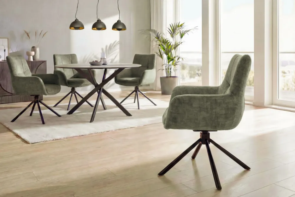 Riess-Ambiente Stühle|Samt Möbel > Drehbarer Stuhl SIGNATURE moosgrün Vogue Velours Samt Taschenfederkern schwarz Metall