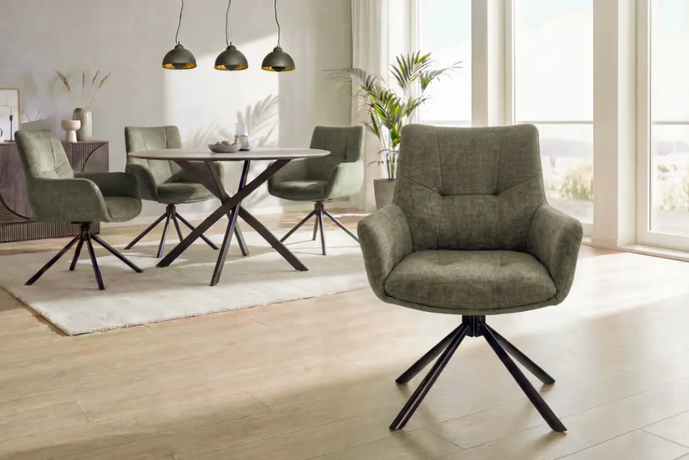 Riess-Ambiente Stühle|Samt Möbel > Drehbarer Stuhl SIGNATURE moosgrün Vogue Velours Samt Taschenfederkern schwarz Metall