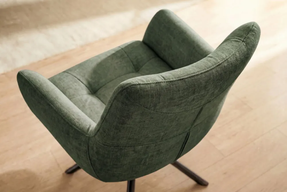 Riess-Ambiente Stühle|Samt Möbel > Drehbarer Stuhl SIGNATURE moosgrün Vogue Velours Samt Taschenfederkern schwarz Metall