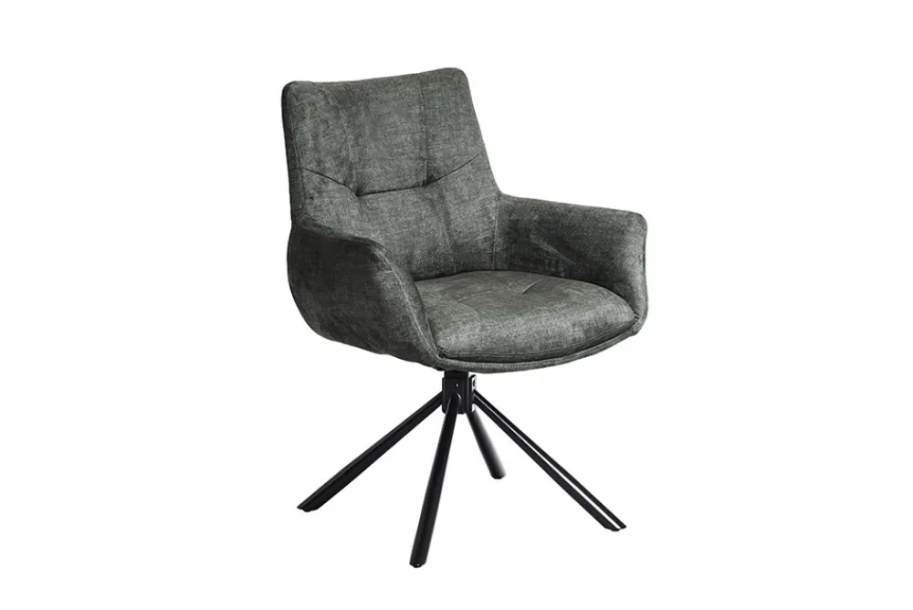 Riess-Ambiente Stühle|Samt Möbel > Drehbarer Stuhl SIGNATURE moosgrün Vogue Velours Samt Taschenfederkern schwarz Metall