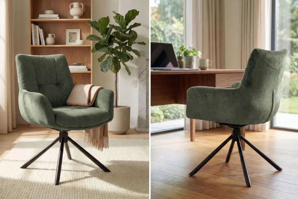 Riess-Ambiente Stühle|Samt Möbel > Drehbarer Stuhl SIGNATURE moosgrün Vogue Velours Samt Taschenfederkern schwarz Metall