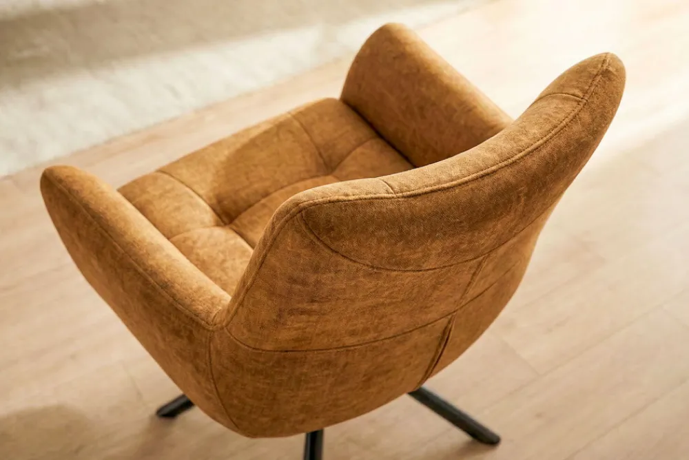 Riess-Ambiente Stühle|Samt Möbel > Drehbarer Stuhl SIGNATURE senfgelb Vogue Velours Samt Taschenfederkern schwarz Metall