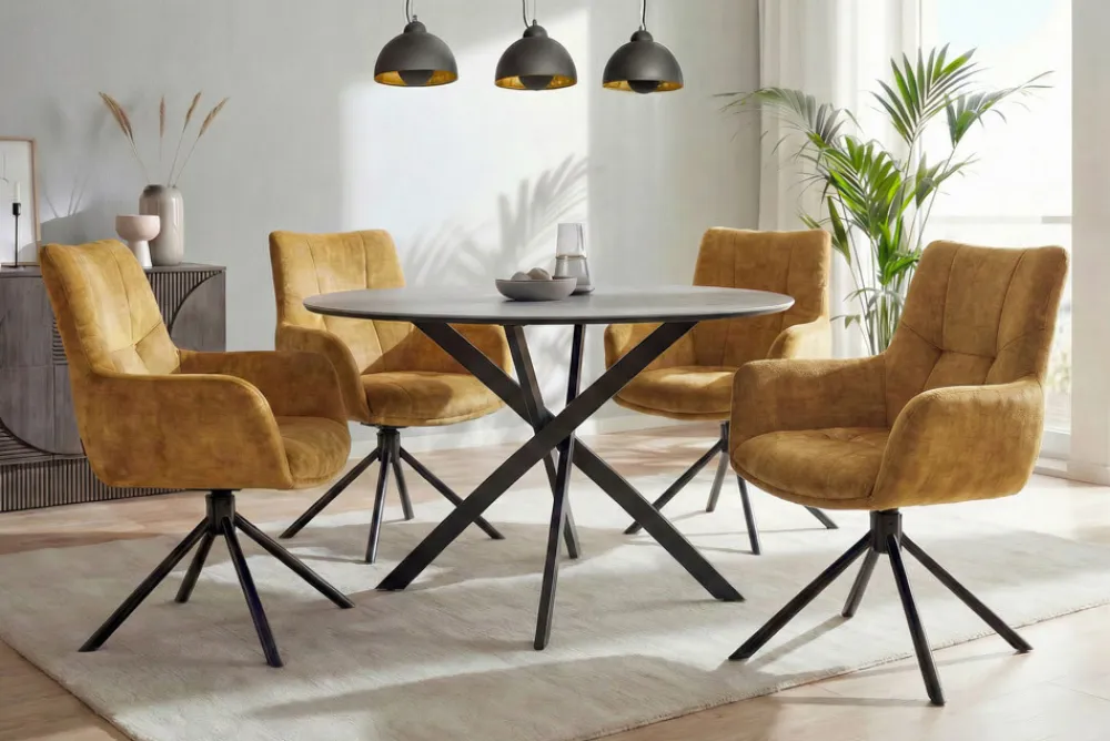 Riess-Ambiente Stühle|Samt Möbel > Drehbarer Stuhl SIGNATURE senfgelb Vogue Velours Samt Taschenfederkern schwarz Metall