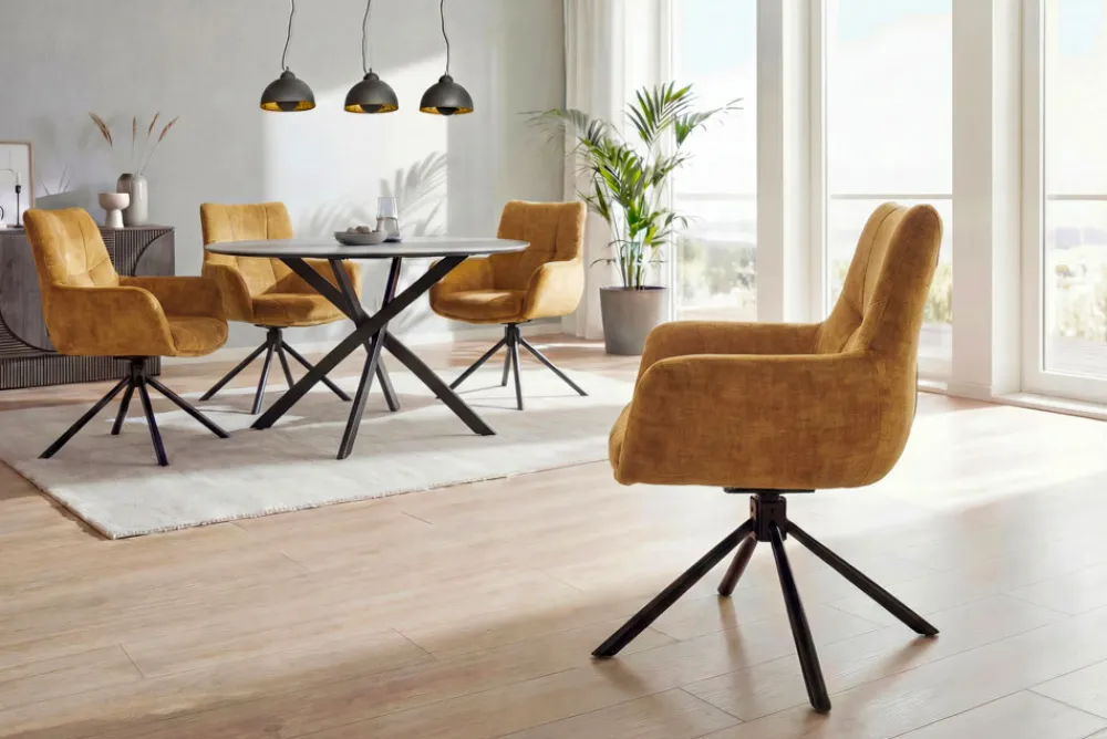 Riess-Ambiente Stühle|Samt Möbel > Drehbarer Stuhl SIGNATURE senfgelb Vogue Velours Samt Taschenfederkern schwarz Metall