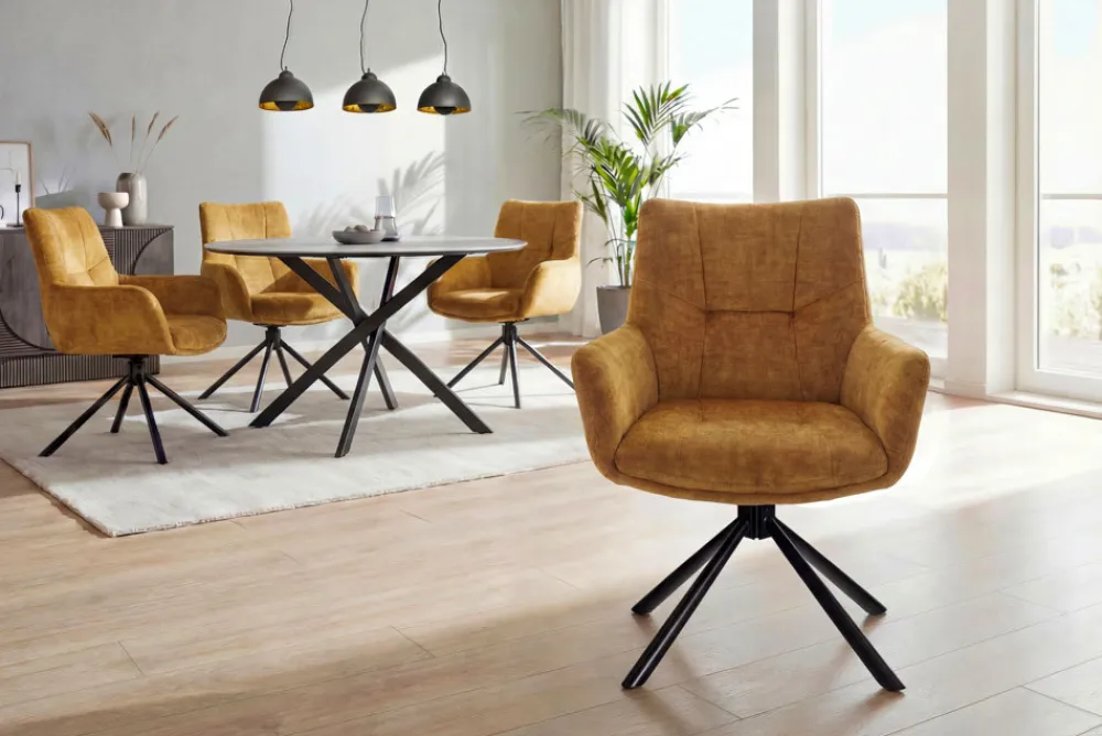Riess-Ambiente Stühle|Samt Möbel > Drehbarer Stuhl SIGNATURE senfgelb Vogue Velours Samt Taschenfederkern schwarz Metall