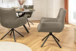 Riess-Ambiente Stühle > Drehbarer Stuhl SIGNATURE taupe Echtleder 360° mit Taschenfederkern schwarz Metall