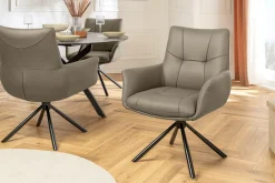 Riess-Ambiente Stühle > Drehbarer Stuhl SIGNATURE taupe Echtleder 360° mit Taschenfederkern schwarz Metall